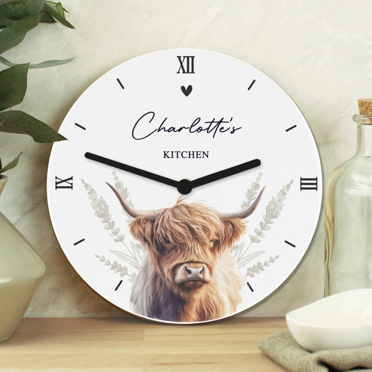 Personalised Highland Cow Wooden Clock 1