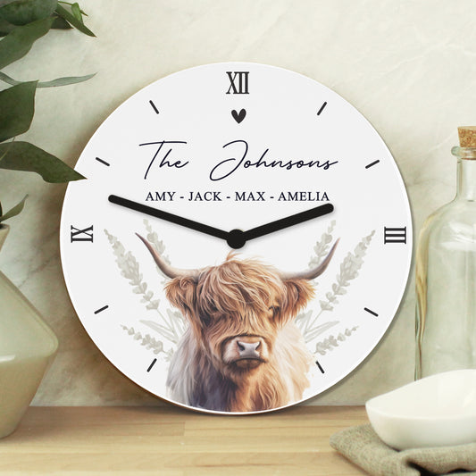 Personalised Highland Cow Wooden Clock 2