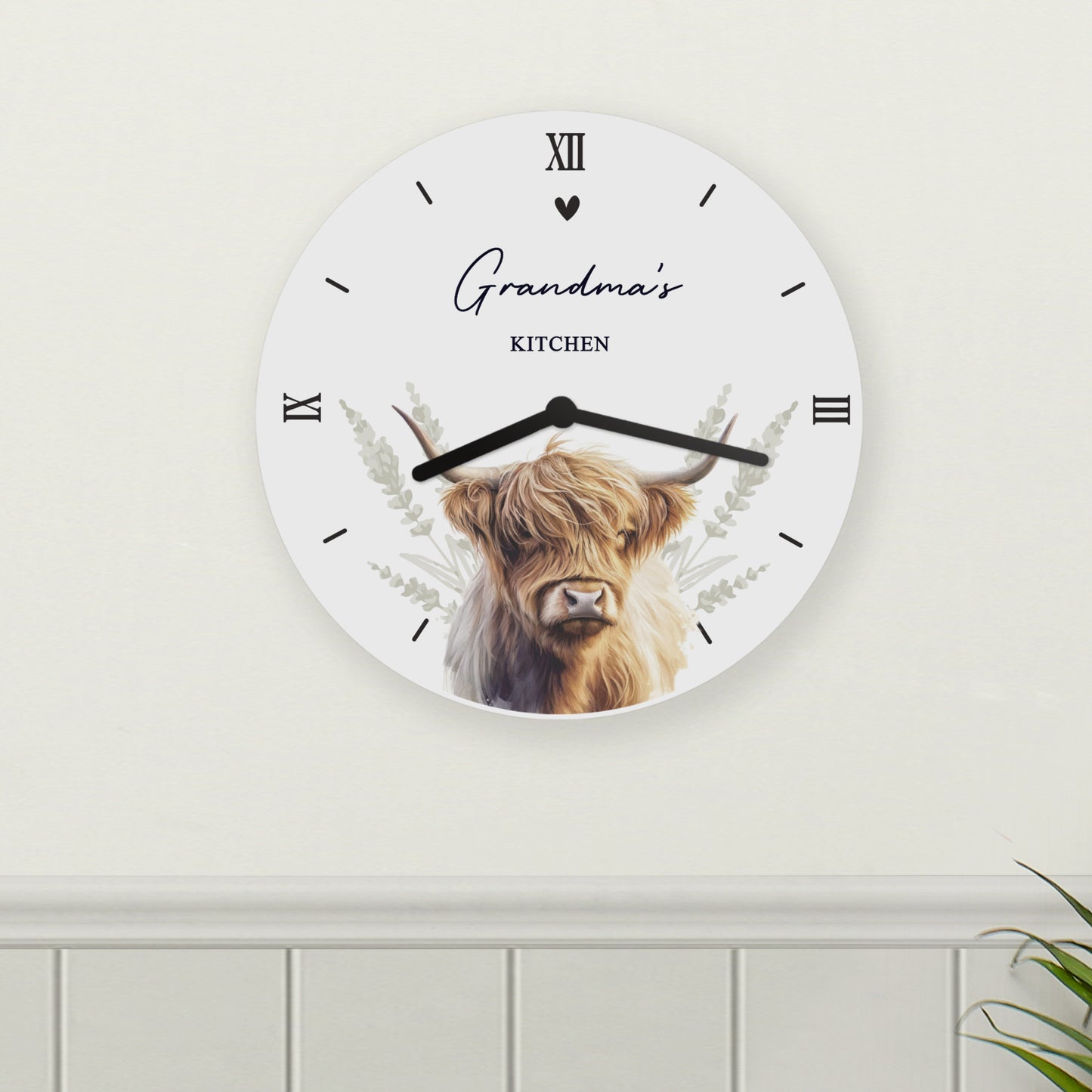 Personalised Highland Cow Wooden Clock 3