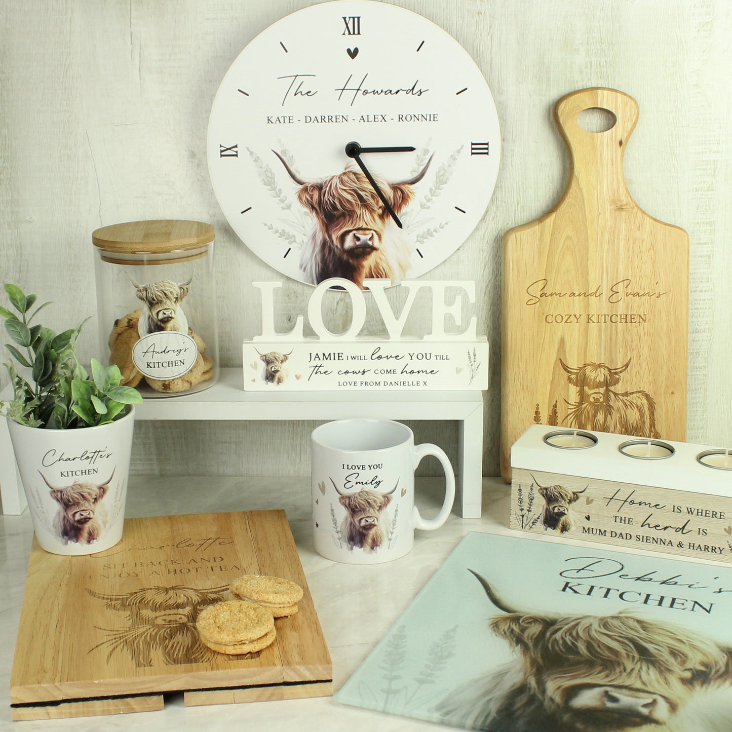 Personalised Highland Cow Wooden Clock 4