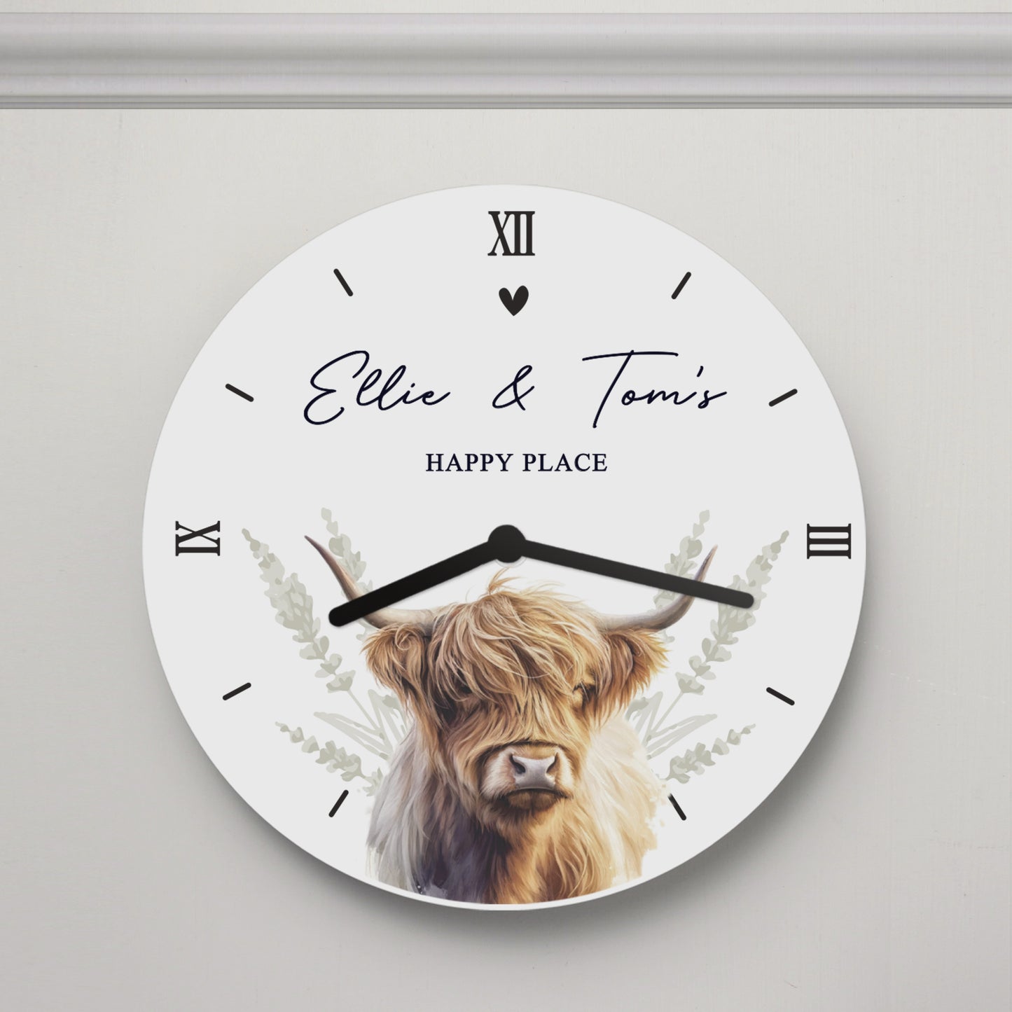 Personalised Highland Cow Wooden Clock 6