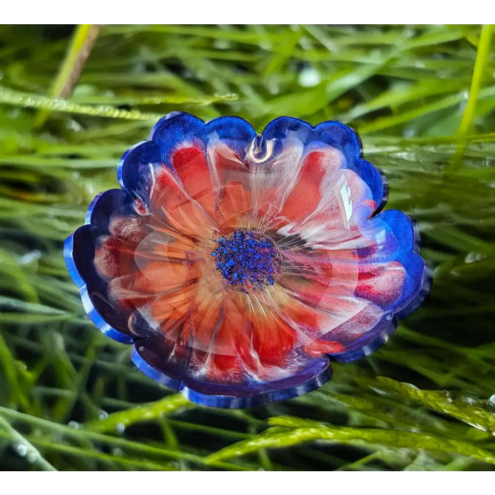 Beautiful Large Resin Bowl - Blue Red and White