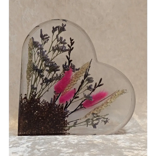 Personalised Dried Flower Resin Heart - FLat