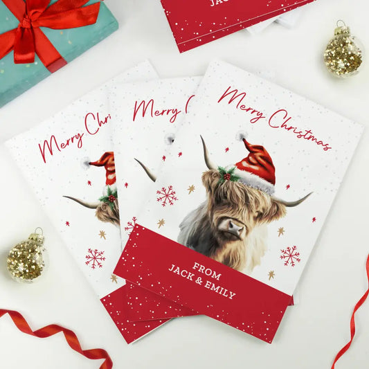 Personalised Highland Cow Pack of 10 Christmas Cards 2
