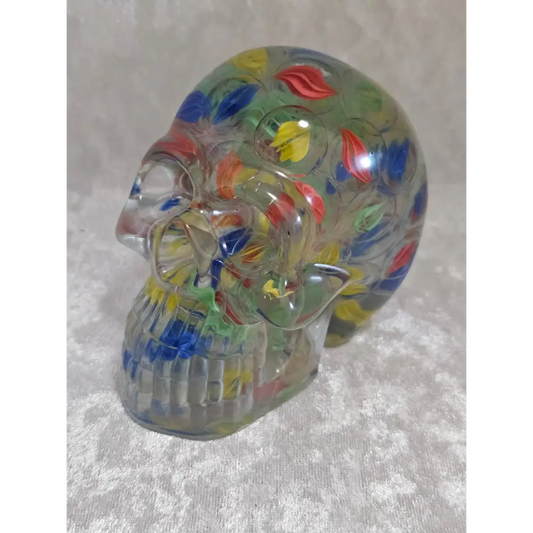 Resin Skull Ornament | Paperweight | Home Decor | Resin Decor - Contains Marbles