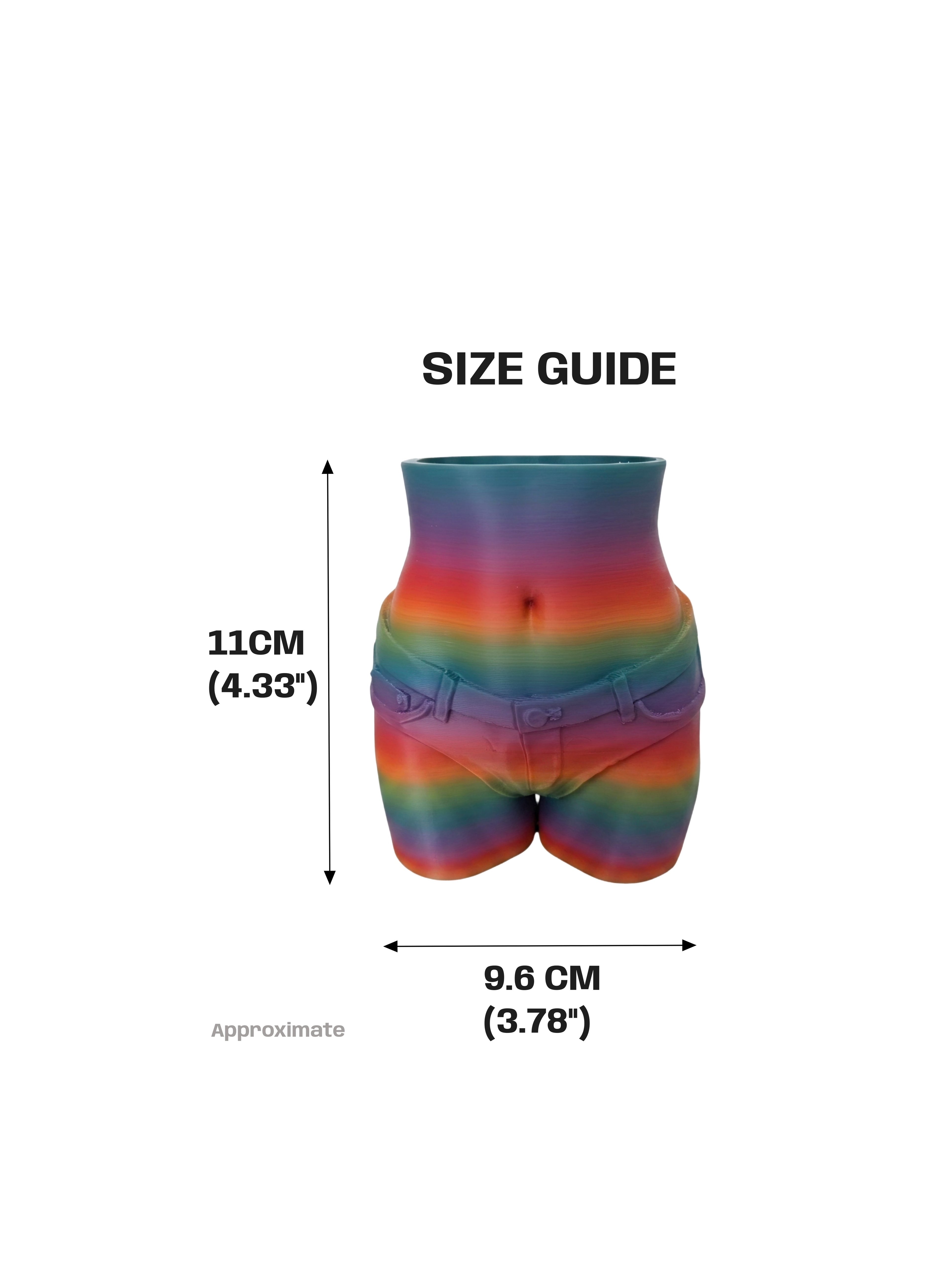 Size guide diagram showing a rainbow Desk Organiser with dimension measurements of 11 cm height and 9.6 cm width on a white background.