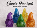 Five colorful gnome-shaped objects on a textured white background with text 'Choose Your Gonk Multiple Styles Available'.