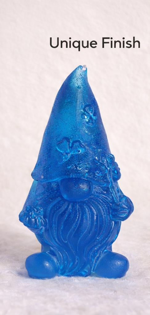 Blue gnome figurine with a unique finish on a white background
