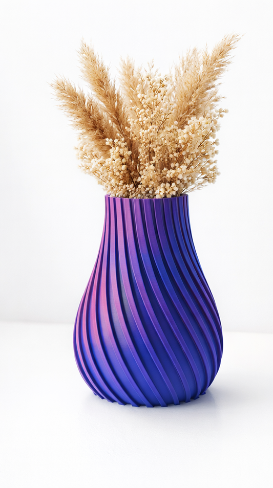 Red and Blue Ribbed Vase
