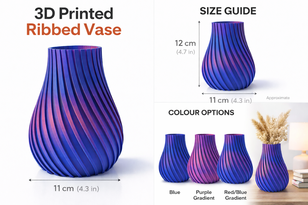 Red and Blue Ribbed Vase 4