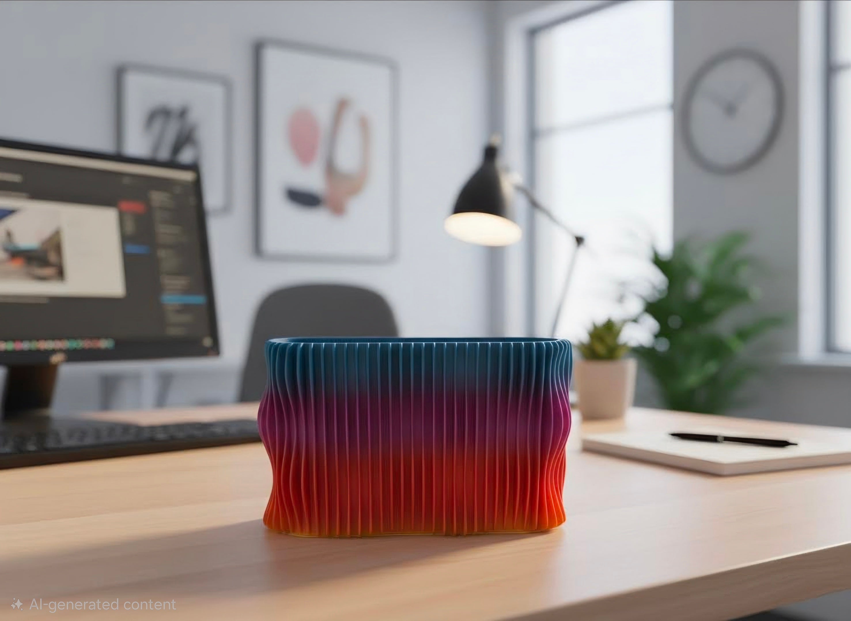 Colourful 3D-printed Desk Organiser on a desk in an office setting