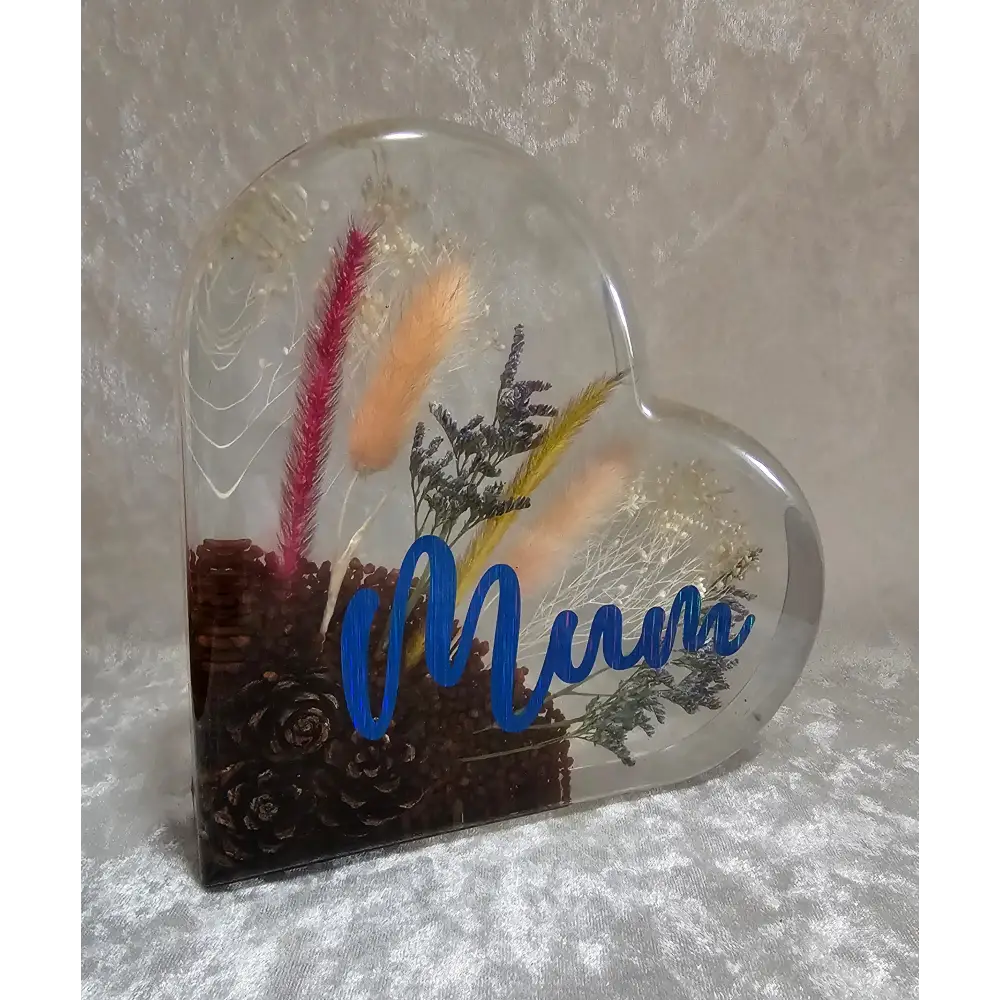 Personalised Dried Flower Resin Heart - Bevelled