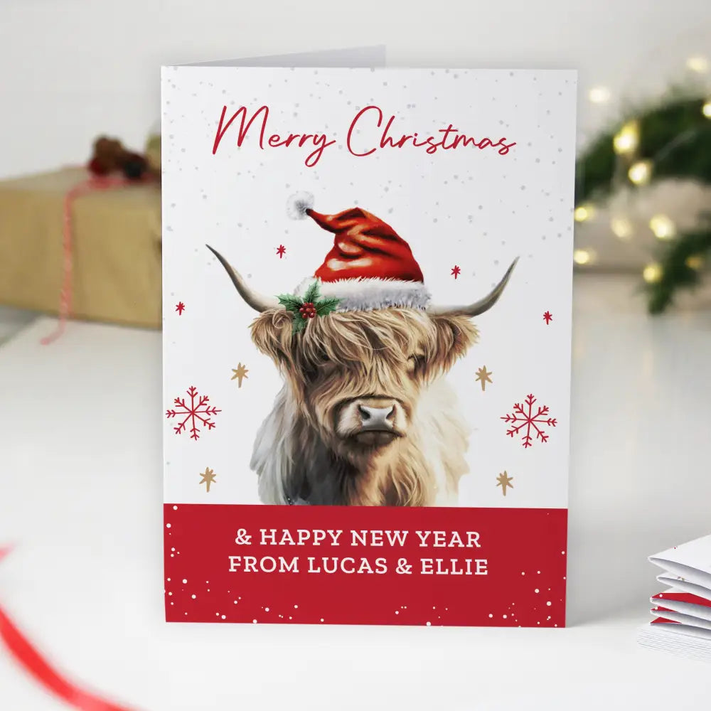 Personalised Highland Cow Pack of 10 Christmas Cards 4