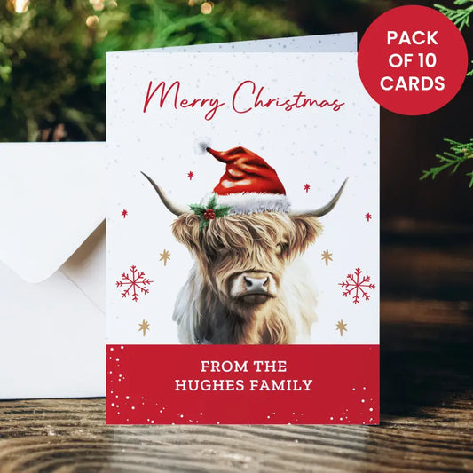 Personalised Highland Cow Pack of 10 Christmas Cards 1