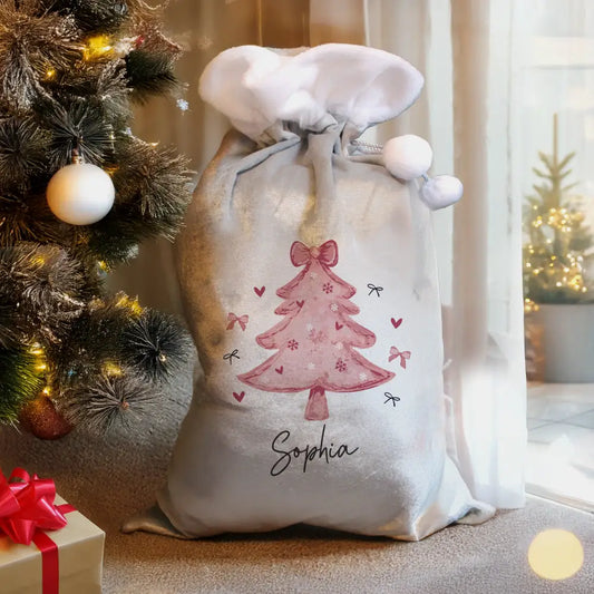 Personalised Pink Christmas Tree Sack 1
